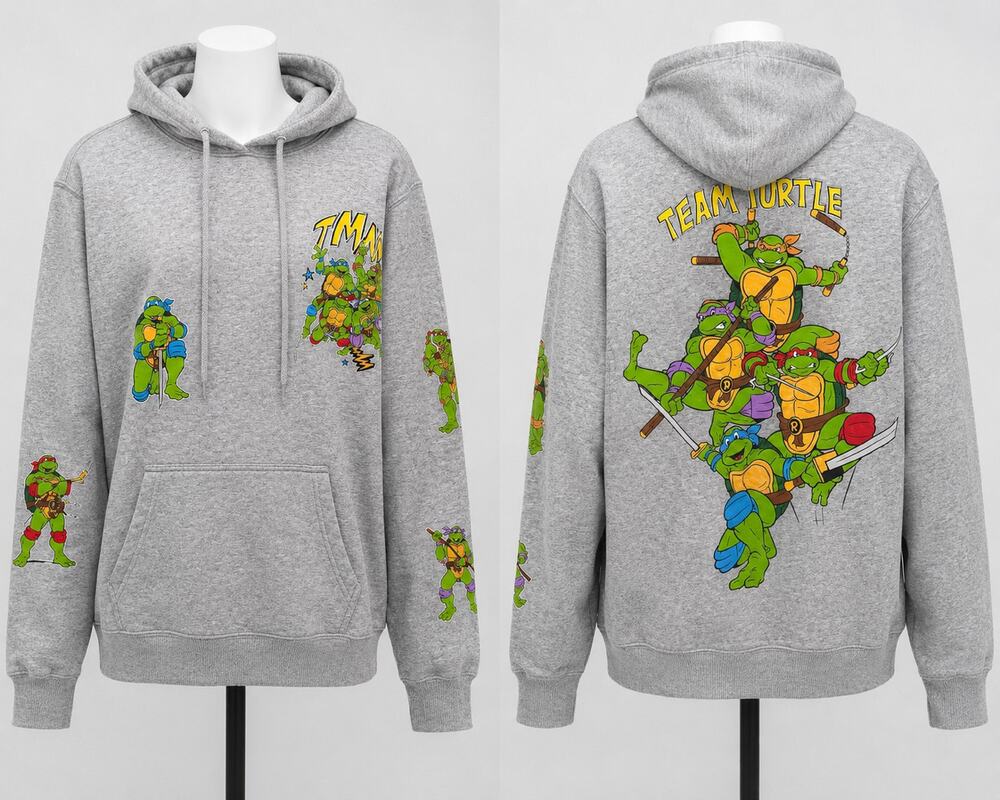 Teenage Mutant Ninja Turtles Team Turtle Graphic Hoodie Gray Medium